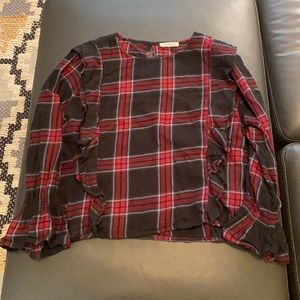 beachlunchlounge Semi Cropped Flannel Blouse with Bell Sleeves Size L